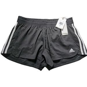 adidas Pacer 3 Stripes Woven Shorts Womens m Gray White Lightweight Athletic NEW